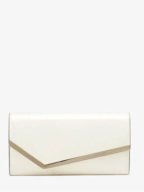 Jimmy Choo Cream Patent Emmie
Latte Patent Leather Clutch Bag with Gold Accent